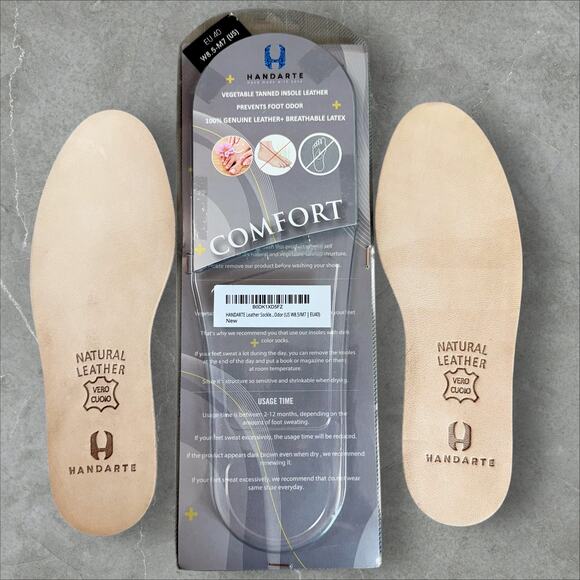 HANDARTE Leather Full Length Dress Shoe Insoles Pair Unisex EU40 US W8.5 / M7 - Picture 1 of 6